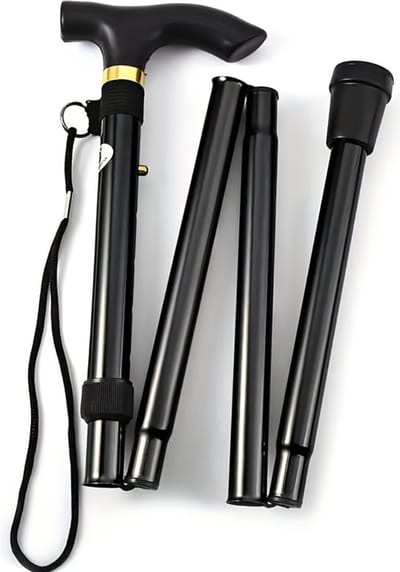 Livano Opvouwbare Wandelstok - Inklapbare Wandelstok - Wandelstok Opvouwbaar - Wandelstokken Verstelbaar - Loopstok - Mannen - Vrouwen - Rubber Handvat - Zwart