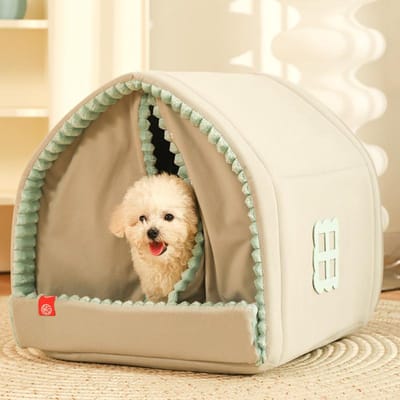 Niche Hiver Chaud Petite Maison pour Chien Fermée Lit d'Hiver pour Chien Chat Nid Quatre Saisons Universel Maison pour Chien Accessoires pour Animaux de Compagnie M-44x41x41 cm