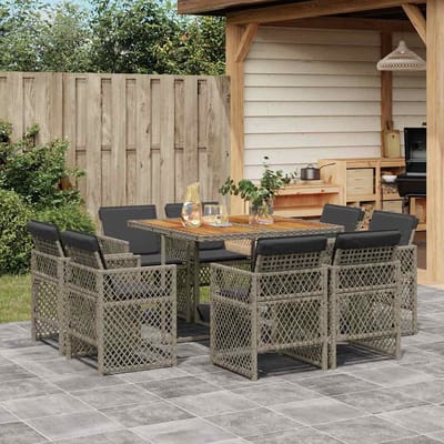 vidaXL - 9-delige - Tuinset - met - kussens - poly - rattan - grijs