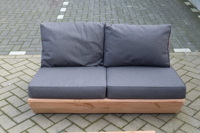 Bankje “Sauna” van Douglas hout 120cm – Antraciete kussens – relax bank – Loungebank – Lage zetel - 2 persoons