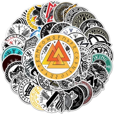 Winkrs | Viking stickers met Vegvísir Kompas, Runen, Raven en symbolen - 50 stuks - voor laptop, muur, deur etc.