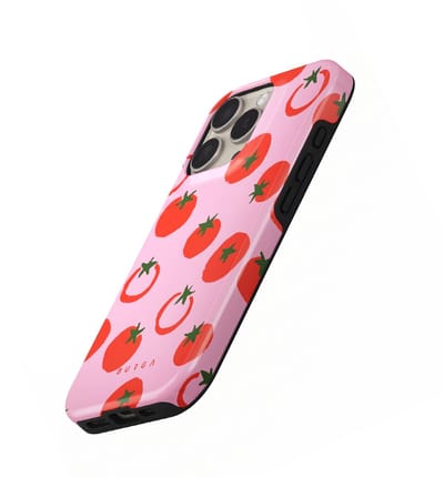 Burga, Hoesje geschikt voor iPhone 16 Pro - Tough Dual Layer MagSafe Tomaten Patroon, Roze