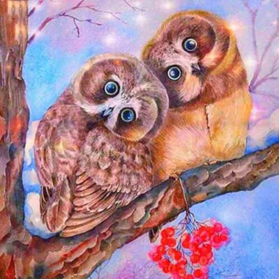 Volledige ronde boor 5D DIY Diamond Painting Cross Stitch Uil op de boom Diamantborduurwerk 20X30CM beige