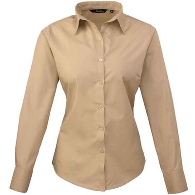 Premier Dames/Dames Popeline Blouse met Lange Mouwen (Khaki)