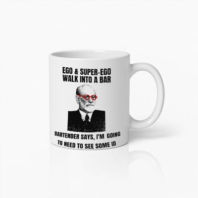 Grappige Freud Psychologie Joke Witte Mok 330 ml – Ego & Super Ego Humor Koffiemok – Perfect Cadeau voor Psychologen & Studenten