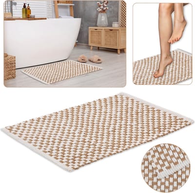 Wit en bruin Gevlochten Badkamermat/Mat 50x80 cm - COOL Pluche Microvezel, HOOG Gramgewicht