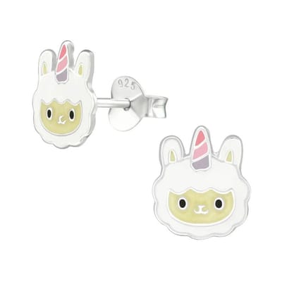 Aramat Jewels | Oorbellen | Zilveren Schaap Oorbellen - Wit en Beige Emaille | | | |9mm | Zilver | Kinderen | Verkleurd niet