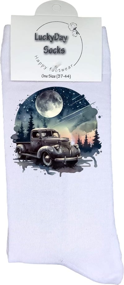 Oldtimer - Verjaardags cadeau - Grappige sokken - Print sokken - Leuke sokken voor heren en dames - Moederdag - Vaderdag - Cadeau voor hem en haar - Kerstcadeau - Vrolijke sokken - Valentijns cadeau - Auto - Socks waar je Happy van wordt - Maat 37-44