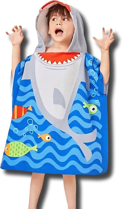 BoefieBoef Kinder Badponcho - Baby Badcape - Microfiber Kleuter Omslagdoek Met Capuchon - Kerst Cadeau - Peuter Strandponcho Voor Kinderen tot 6 jaar - 60x90cm - Haai Blauw - jongens - meisje - Peuter - Zomer - Strandlaken - Surfponcho