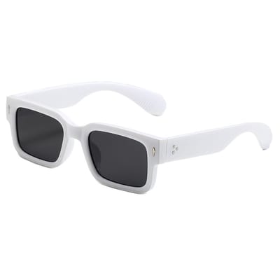 Vierkante zonnebrillen voor dames en heren, stijlvolle, dikke rechthoekige zonnebrillen, zwarte tint, UV400-bescherming (wit).