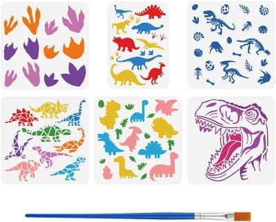 6 Stuks Dinosaurussjablonen voor Schilderen met Kwast - Herbruikbare Sjablonen voor Tyrannosaurus Rex en Andere Dino's - Creatieve DIY Kunstprojecten 30x30cm