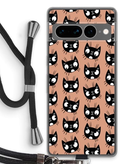 Case Company® - Hoesje met koord geschikt voor Google Pixel 7 Pro hoesje met Koord - Kat - Telefoonhoesje met Zwart Koord - Bescherming aan alle Kanten en Over de Schermrand