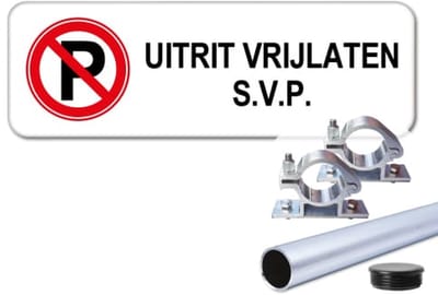 Bord Uitrit Vrijlaten - Weerbestendig Aluminium - 40x15 cm - Bevestiging: Met paal 120 cm + paalbeugels + paaldop