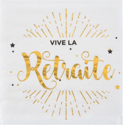 SANTEX - 20 kleine papieren servetten 'Lang leve het pensioen' wit en goud 12.5 x 12.5 cm voor feestdecoratie