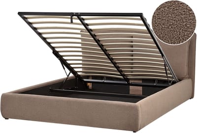 BAJONNA - Bed met opbergruimte - Bruin - 160 x 200 cm - Bouclé