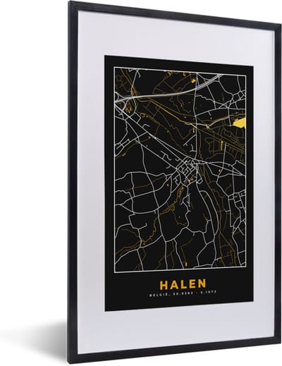 Fotolijst incl. Poster - Halen - Plattegrond - Stadskaart - Kaart - Goud - 40x60 cm - Posterlijst