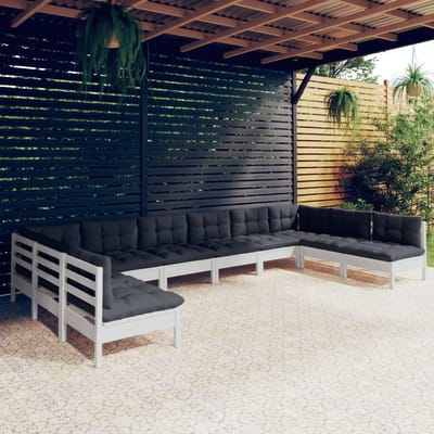 vidaXL - 10-delige - Loungeset - met - kussens - massief - grenenhout - wit