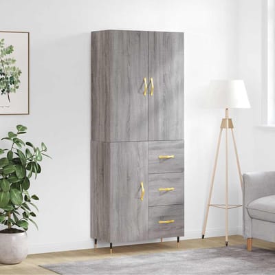 vidaXL - Hoge - kast - 69,5x34x180 - cm - bewerkt - hout - grijs - sonoma - eikenkleurig