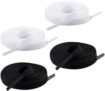 Store_8 - Flat Shoelaces - Vervangende Veters - Perfect voor Sportschoenen - Wit - 8 mm Breed - Ideaal voor Kinderen - 1 Paar Zwart en 1 Paar Wit