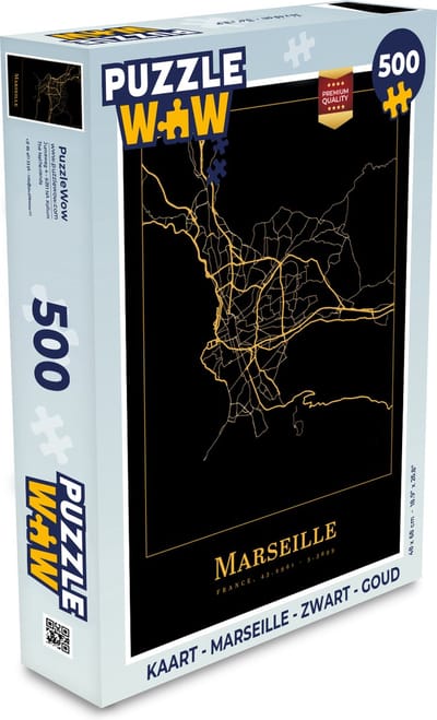 Puzzel Kaart - Marseille - Zwart - Goud - Legpuzzel - Puzzel 500 stukjes
