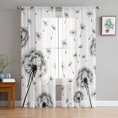 Plant Paardenbloem Transparante Gordijnen voor Woonkamer Decoratie Raamgordijnen voor Keuken Tule Voile Organza Gordijnen W135 x H115cm x1 white