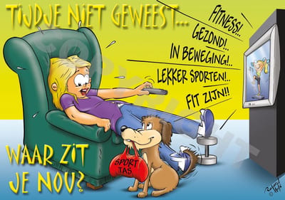 Ansichtkaart 50 stuks TIJDJE NIET GEWEEST... WAAR ZIT JE NOU? Luie stoel - Fitness