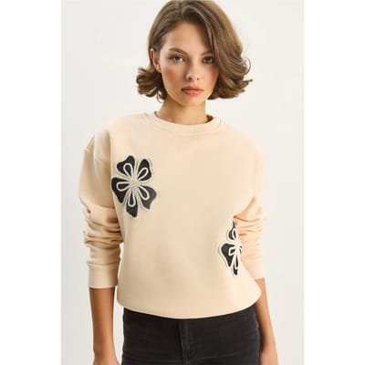 Geborduurd Ronde Hals Katoenen Sweatshirt