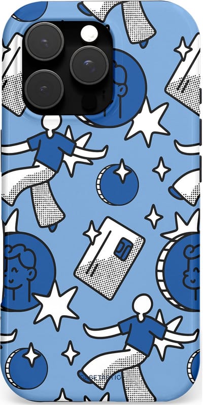 Casetastic hoesje geschikt voor Apple iPhone 16 Pro - MagSafe - Dubbellaagse bescherming - Geldroute - Fashion Case - Lichtblauw Grijs Donkergrijs