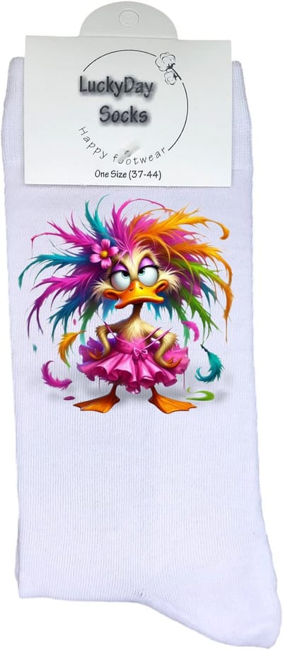 Eendje - Opkikker - Verjaardag cadeau - Grappige sokken - Leuke sokken - Hem haar sokken - Vrolijke sokken - Valentijn Cadeau - Moederdag - Vaderdag - Gekleurde veren - Grappig cadeau - Kerst sokken - Sint cadeau - Socks maken Happy - 37-44