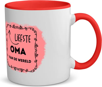 Akyol - liefste oma van de wereld koffiemok - theemok - rood - Oma - de liefste oma - verjaardag - cadeautje voor oma - kado - geschenk - 350 ML inhoud
