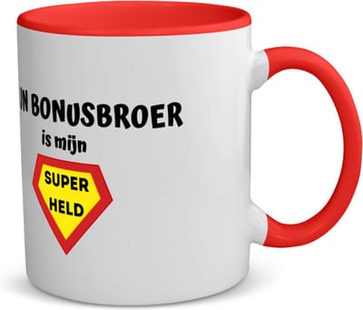 Akyol - mijn bonusbroer is mijn superheld koffiemok - theemok - rood - Broer - super bonusbroer - verjaardag - cadeautje voor broer - broer artikelen - kado - geschenk - 350 ML inhoud