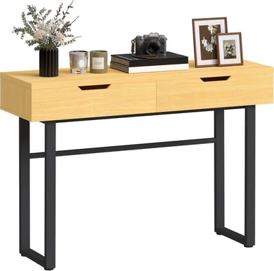 Homcom Console Table-Spaanplaat, Metaal-110L x 35B x 76,5H cm-Natuurlijk hout