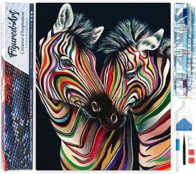 Figured'Art Diamond Painting set Volwassenen 40x50 cm Een paar zebra's - 5D DIY Art full drill vierkante diamant - Opgerold canvas
