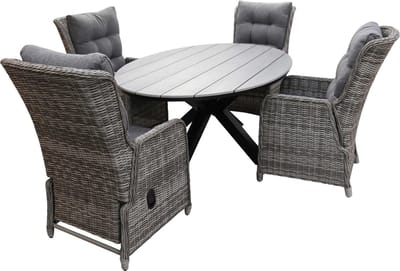 5-delige tuinset | 4 Dublin verstelbare stoelen (AG) | 180cm ovale Cyprus tuintafel (Grey)