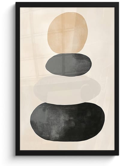 Poster in lijst - Fotolijst 40x60 cm - Posters - Japandi - Wabi sabi - Beige - Posterlijst zwart - Decoratie - Wanddecoratie woonkamer - Muurdecoratie slaapkamer