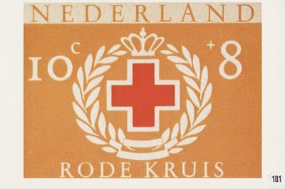 Briefkaart met afbeelding Rode kruis – Rood kruis met gesp postzegel