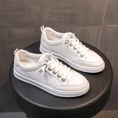 Echte leren instappers, kleine witte schoenen voor dames, lente, nieuwe platte zool, student, casual, all-match, zachte zool, sneakers 40 white