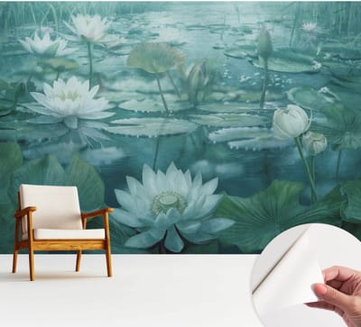 Wallfluent Zelfklevend Behang - Waterbloemen Stickerbehang op rol - 312x250 cm - Zwart-wit Zelfklevend Behang - Herpositioneerbaar - Voor de slaapkamer, woonkamer en hal Zelfklevend Behang