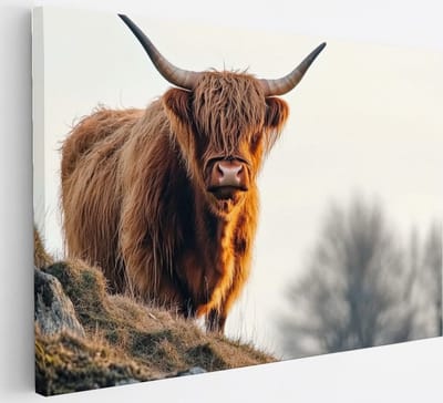 Saammp Canvas Schilderij Schotse Hooglander Koe op een Berg - Dieren - Natuur - 30x20 - Foto op canvas - Wanddecoratie - muurdecoratie Woonkamer - Slaapkamer decoratie - Canvas Print