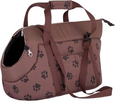 Transporttas maat 3 lichtbruin met poten print voor honden en katten