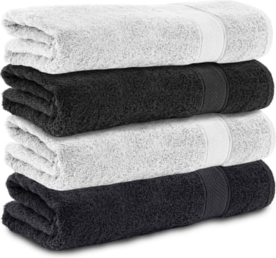 Komfortec Handdoekenset 4x Badhanddoek 70x140 cm - 100% Katoen - -Schwarz-Weiss