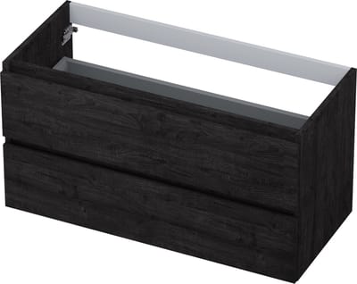 INK® wastafelonderkast 2 laden greeploos met houten keerlijst 100x45x52cm, houtskool eiken
