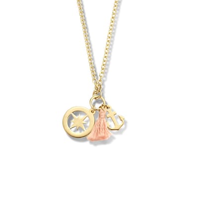 Schitterende Gold Plated op Zilveren Halsketting met Hangers Anker, Ster en een Kwastje | Jonline