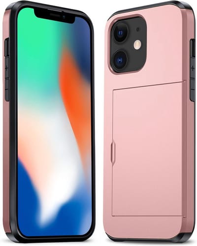 Hoesje Geschikt voor iPhone 11 Hoesje Pasjeshouder Shockproof Hard Case - Hoesje Geschikt voor iPhone 11 Hoes Met Kaarthouder - Rosé goud