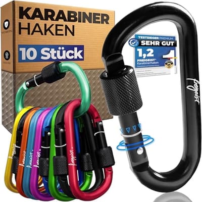 Set van 10 Kleine Karabijnhaken met Schroefsluiting en Stopper - Kleurrijke Sleutelhangers van 7,5 cm