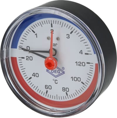 Thermo-Manometer Verwarming 0-4bar, 20-120°C, 80mm, axiaal 1/2