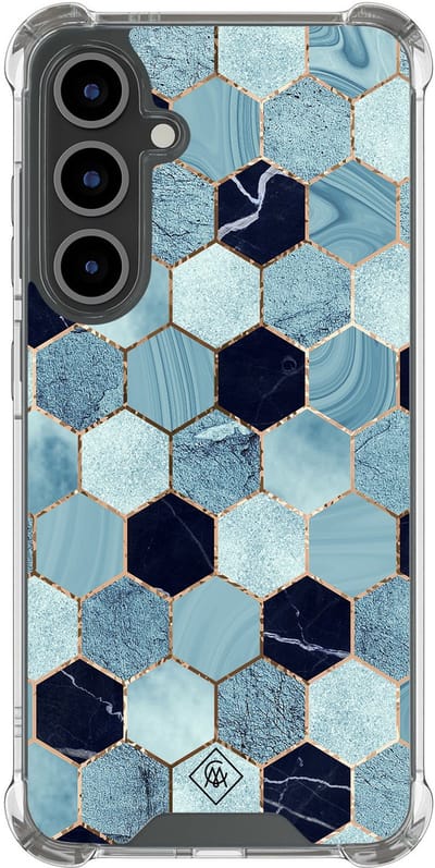 Casimoda® hoesje - Geschikt voor Samsung Galaxy S24 FE - Blue Cubes - Shockproof case - Extra sterk - TPU/polycarbonaat - Blauw, Transparant