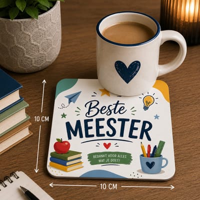 Beste Meester Onderzetter 10x10 cm – Cadeau voor Meester – MDF Onderzetter met Bedankt Tekst