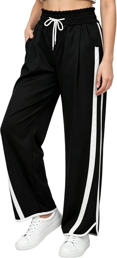 Stijlvolle Hoge Taille Joggingbroek voor Dames met Wijde Pijpen en Zakken, Comfortabele Y2K Trainingsbroek met Kleurblokken voor Vrije Tijd