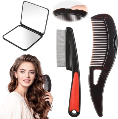 Set van 2 Schaal Kammen, Hoofdmassage Kam, Dandruff Kam met Mini Spiegel voor Volwassenen en Kinderen, Ideaal voor Gezonde Hoofdhuid en Haarverzorging